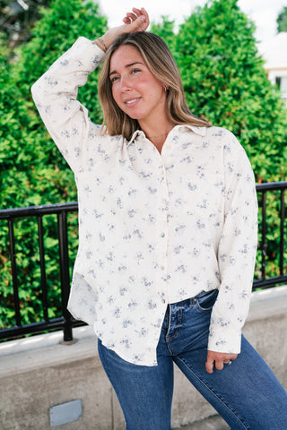 Rose Meadow Button-Up Top - Dusty Blue