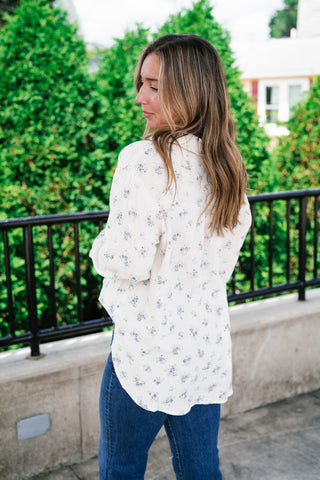 Rose Meadow Button-Up Top - Dusty Blue