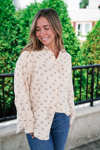 Rose Meadow Button-Up Top - Mauve