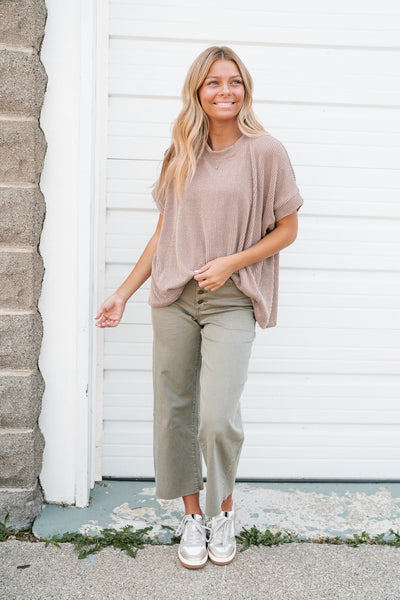 Summer Days Short Sleeve Ribbed Top - Acorn