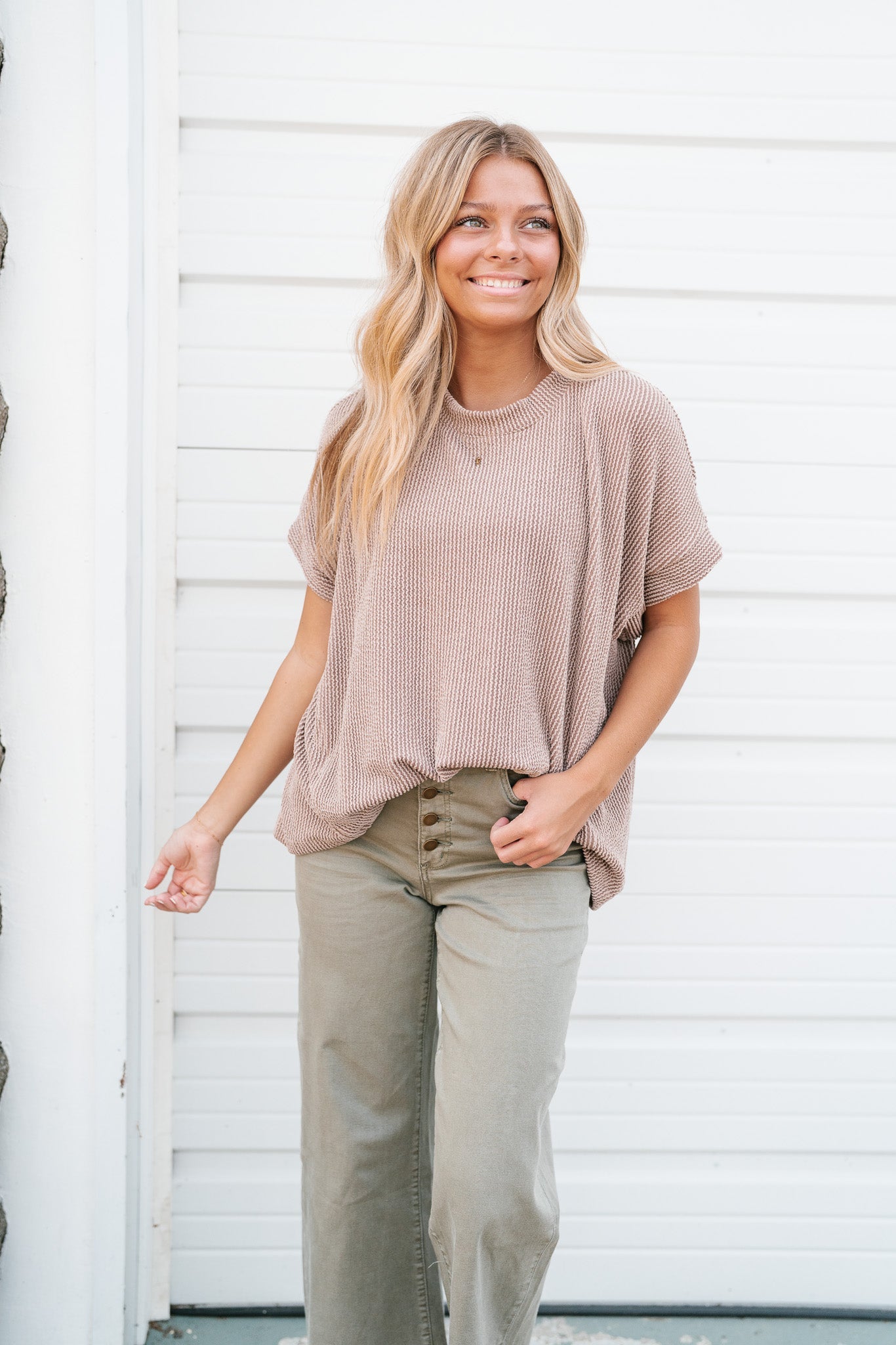 Summer Days Short Sleeve Ribbed Top - Acorn