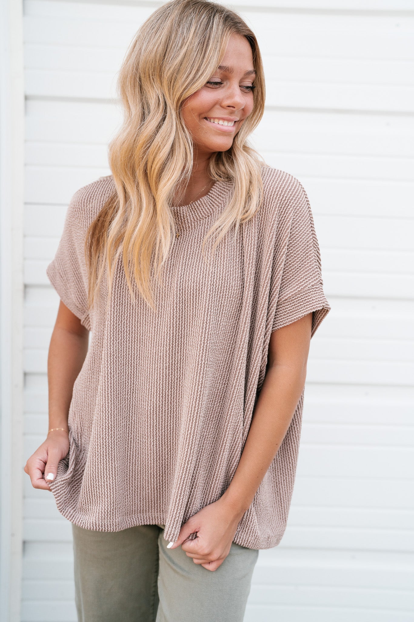 Summer Days Short Sleeve Ribbed Top - Acorn
