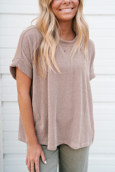 Summer Days Short Sleeve Ribbed Top - Acorn