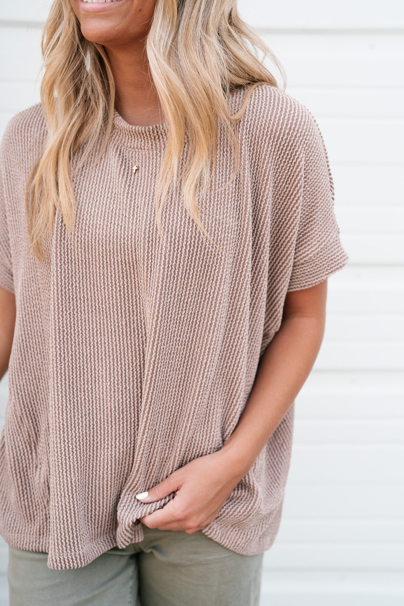 Summer Days Short Sleeve Ribbed Top - Acorn