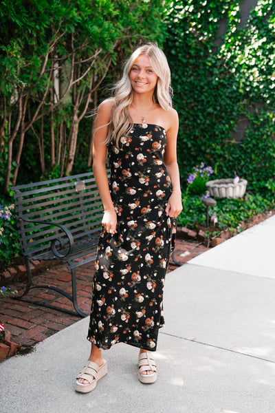 Ella May Floral Strapless Midi Dress