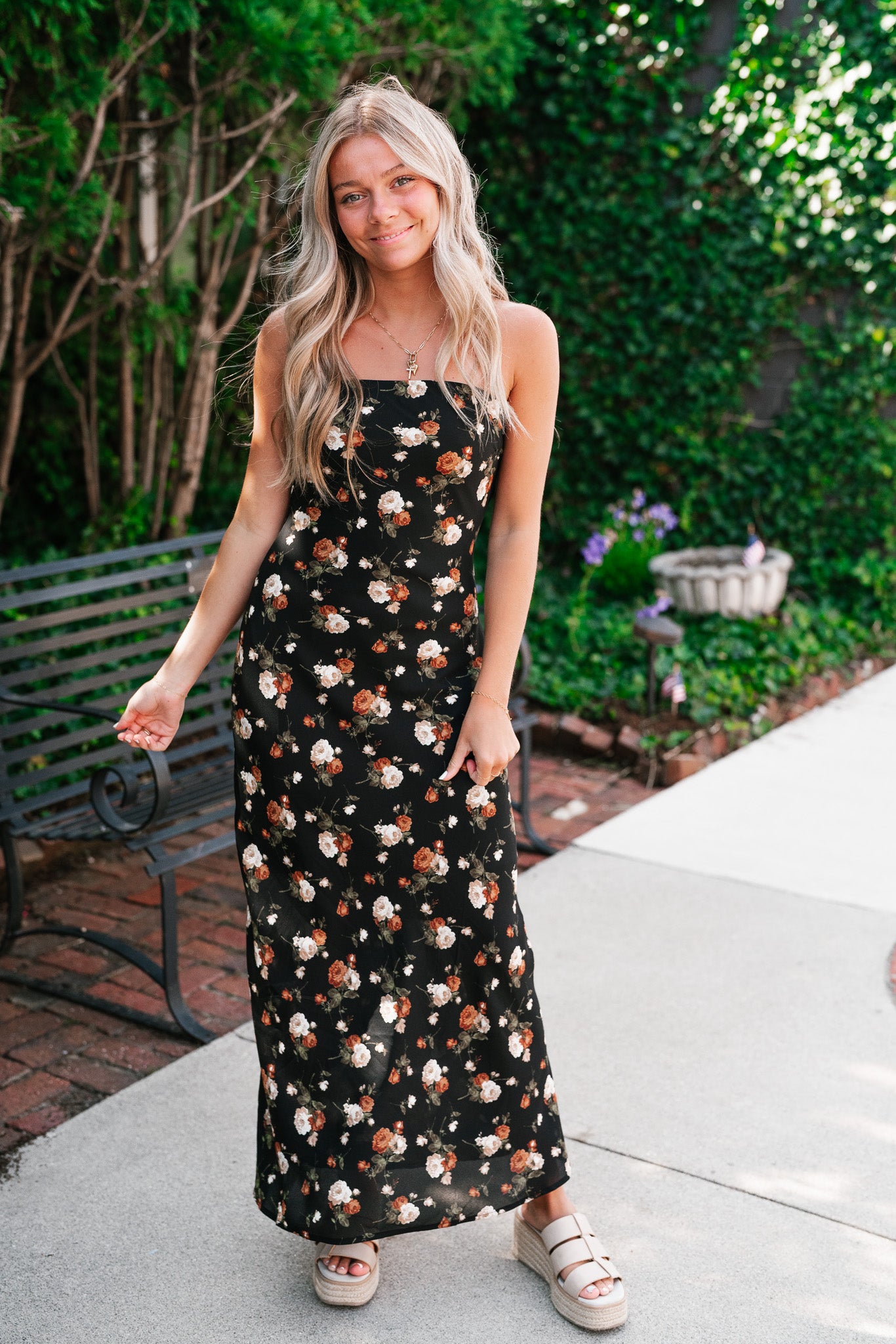 Ella May Floral Strapless Midi Dress