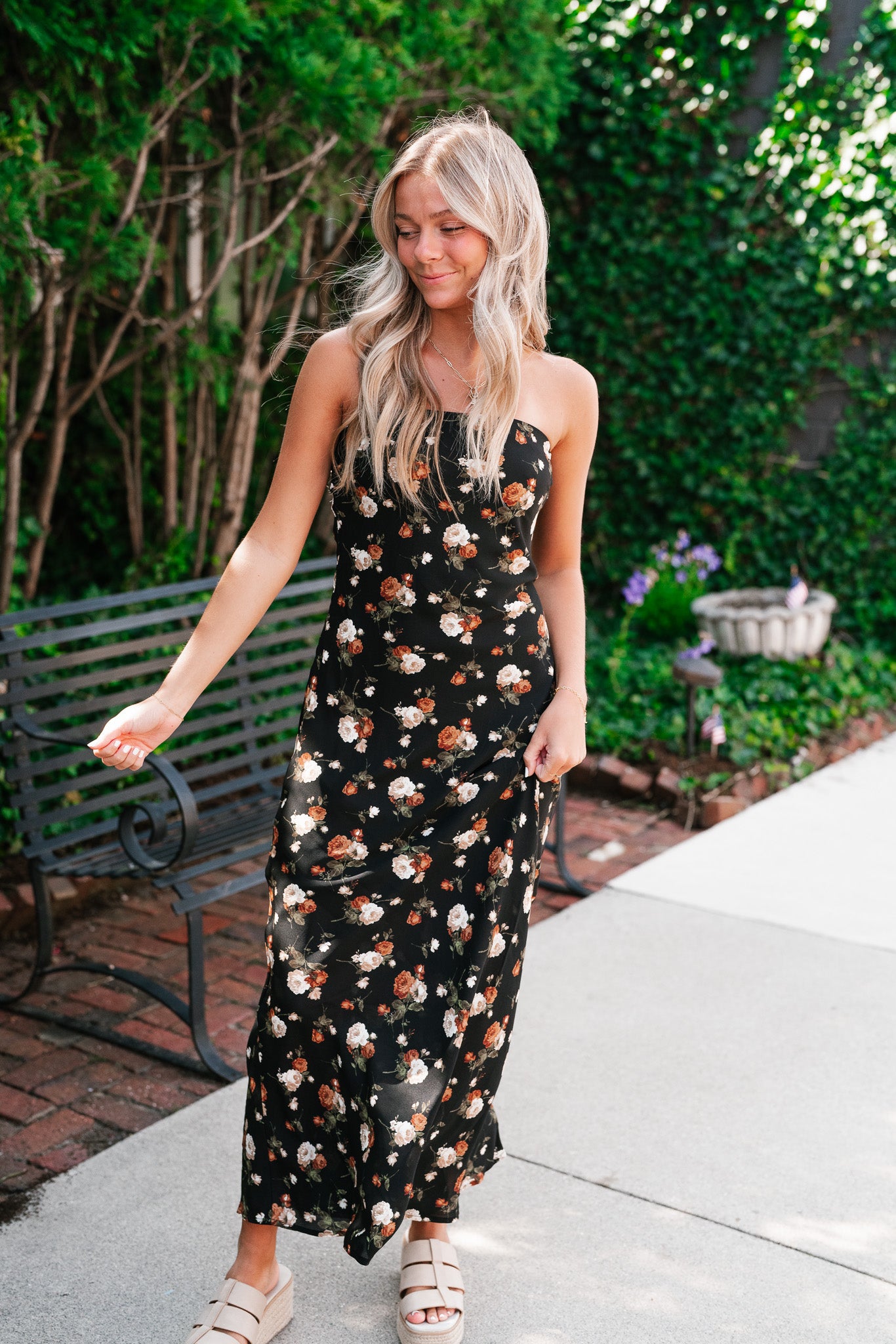 Ella May Floral Strapless Midi Dress