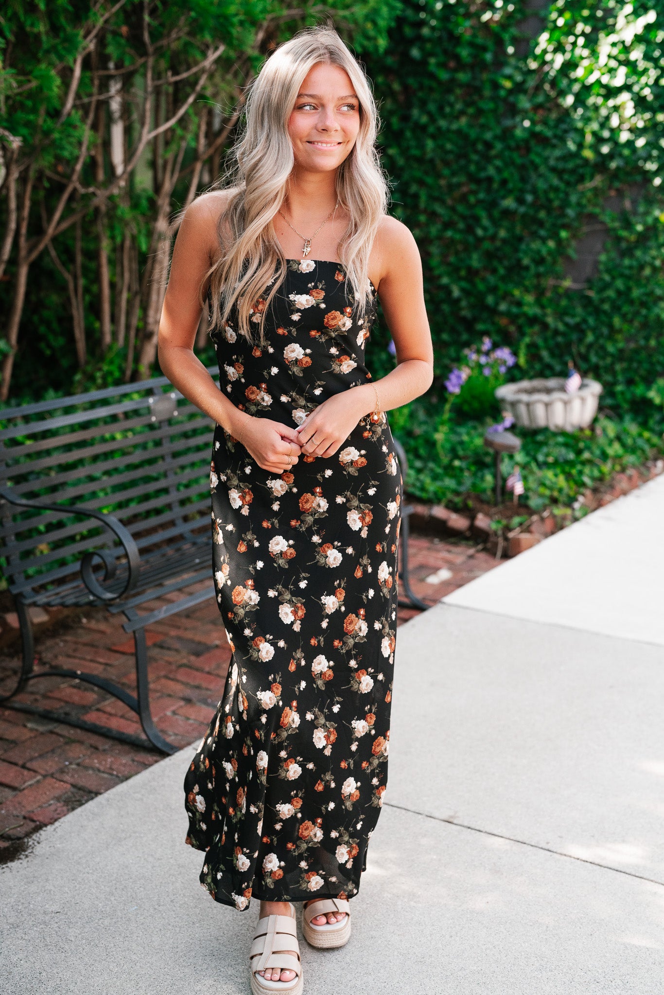 Ella May Floral Strapless Midi Dress