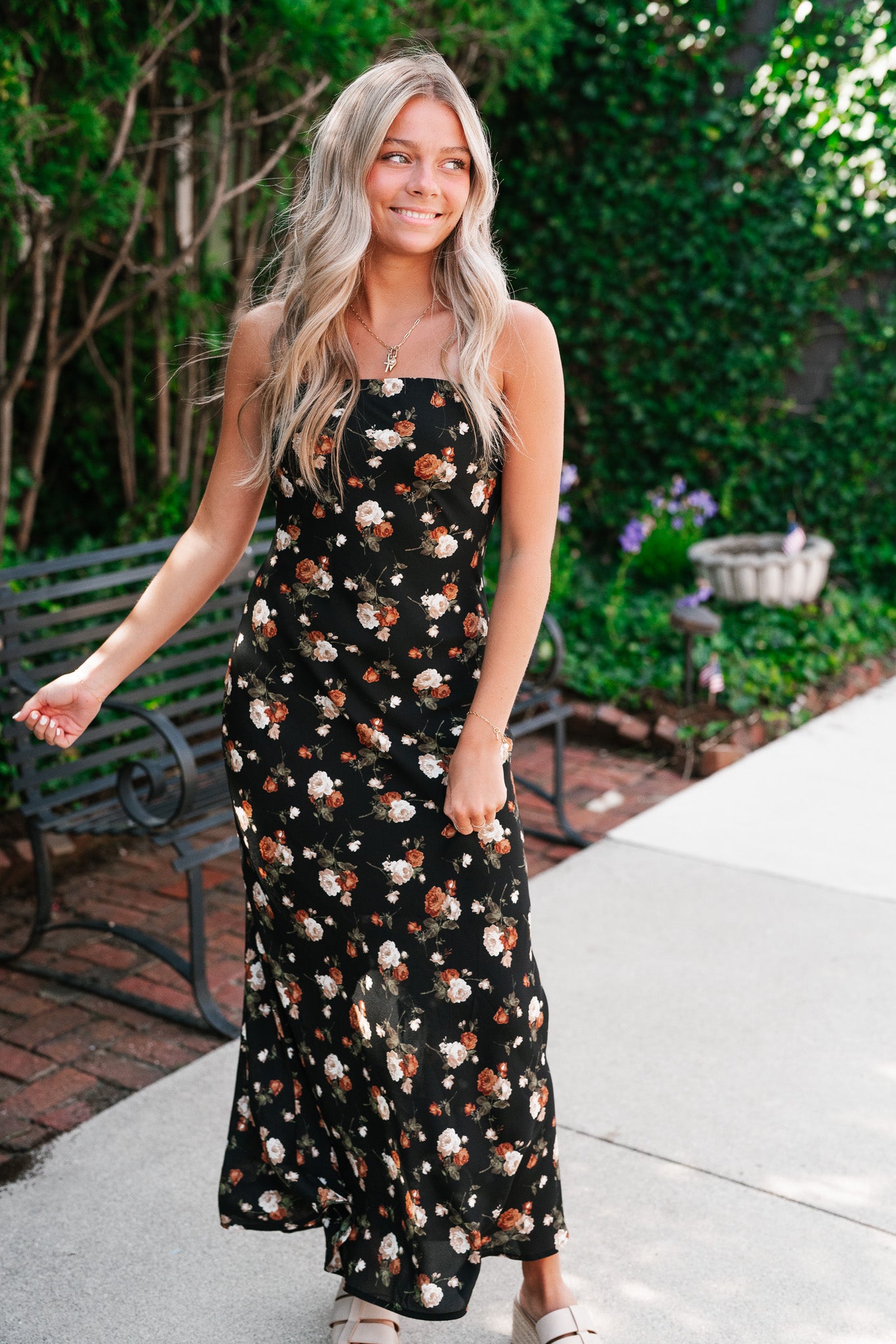 Ella May Floral Strapless Midi Dress