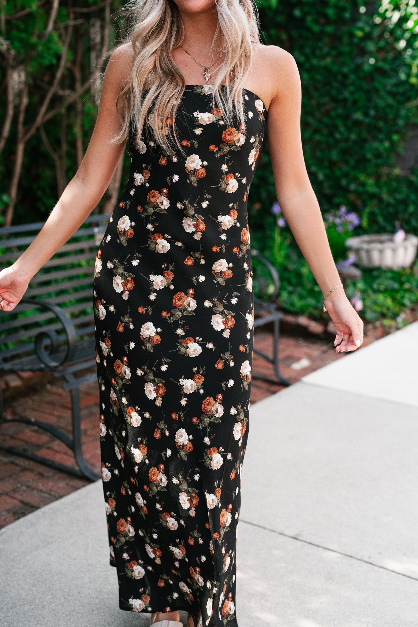 Ella May Floral Strapless Midi Dress