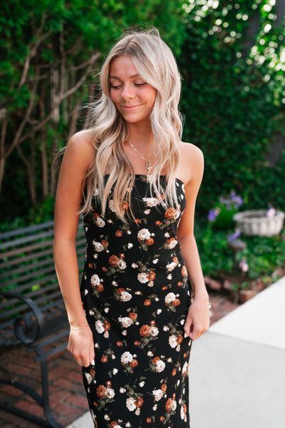 Ella May Floral Strapless Midi Dress