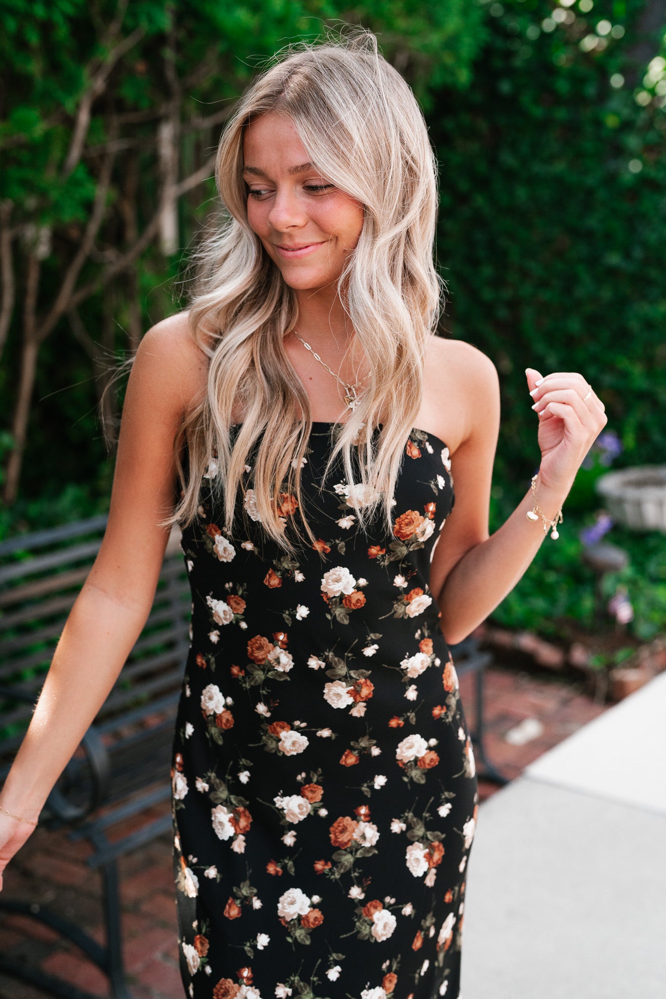 Ella May Floral Strapless Midi Dress