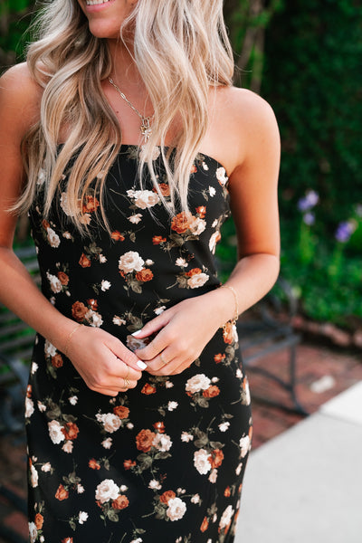 Ella May Floral Strapless Midi Dress