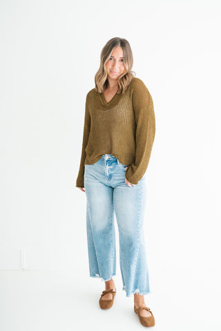 Market Day Open Knit Sweater - Olive