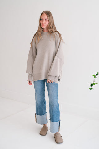 Oversized Ribbed Knit Mock Neck Dolman Sweater