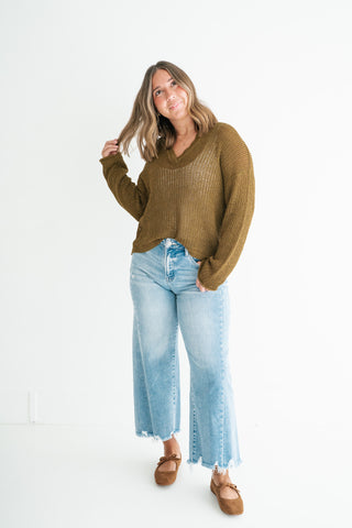 Market Day Open Knit Sweater - Olive