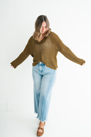 Market Day Open Knit Sweater - Olive