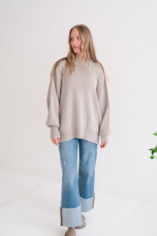 Oversized Ribbed Knit Mock Neck Dolman Sweater