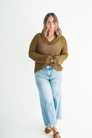 Market Day Open Knit Sweater - Olive