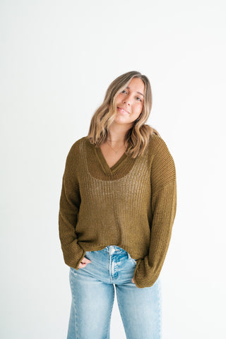 Market Day Open Knit Sweater - Olive