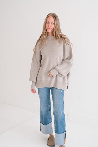 Oversized Ribbed Knit Mock Neck Dolman Sweater