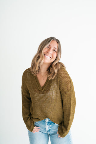 Market Day Open Knit Sweater - Olive