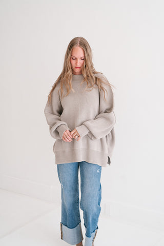 Oversized Ribbed Knit Mock Neck Dolman Sweater