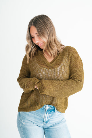 Market Day Open Knit Sweater - Olive