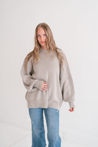 Oversized Ribbed Knit Mock Neck Dolman Sweater