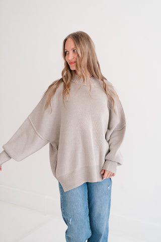 Oversized Ribbed Knit Mock Neck Dolman Sweater