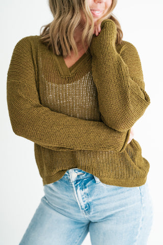 Market Day Open Knit Sweater - Olive