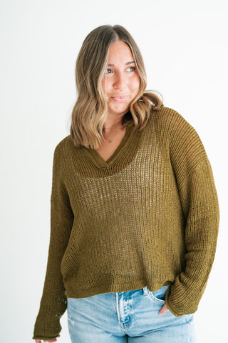 Market Day Open Knit Sweater - Olive