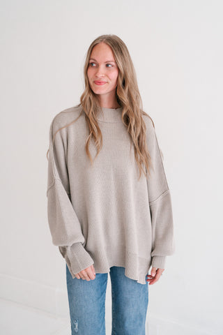 Oversized Ribbed Knit Mock Neck Dolman Sweater