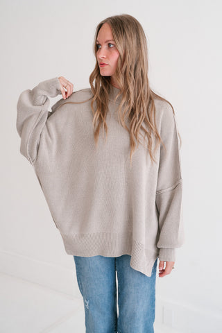 Oversized Ribbed Knit Mock Neck Dolman Sweater