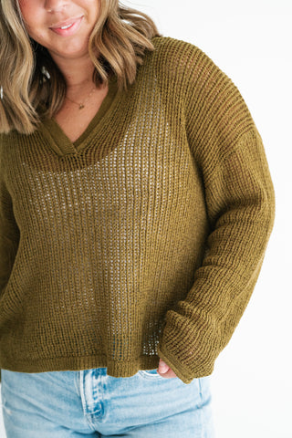 Market Day Open Knit Sweater - Olive