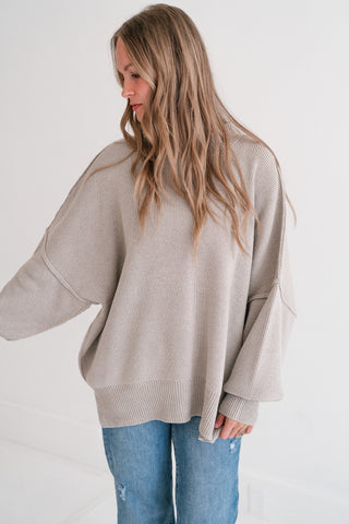 Oversized Ribbed Knit Mock Neck Dolman Sweater