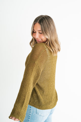 Market Day Open Knit Sweater - Olive