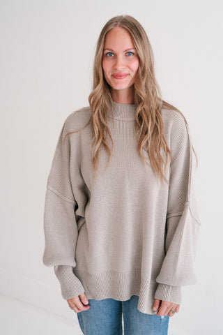 Oversized Ribbed Knit Mock Neck Dolman Sweater