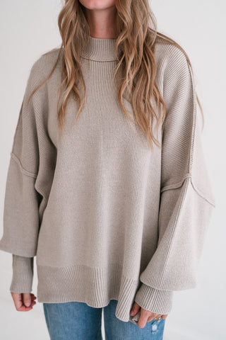 Oversized Ribbed Knit Mock Neck Dolman Sweater
