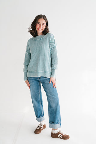Coastal Calm Striped Knit - Dusty Teal