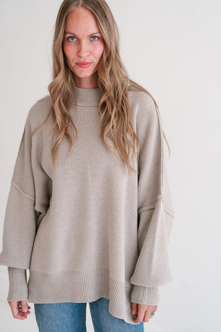 Oversized Ribbed Knit Mock Neck Dolman Sweater