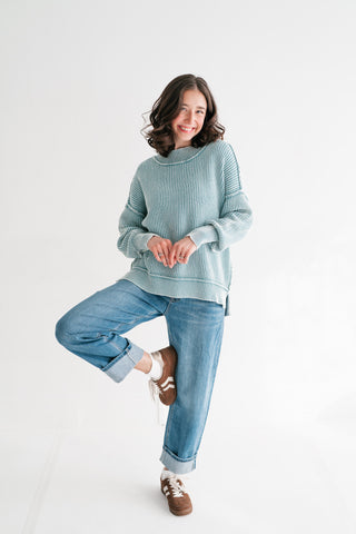 Coastal Calm Striped Knit - Dusty Teal
