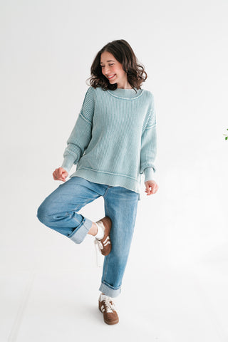 Coastal Calm Striped Knit - Dusty Teal