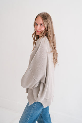 Oversized Ribbed Knit Mock Neck Dolman Sweater