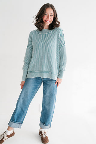 Coastal Calm Striped Knit - Dusty Teal