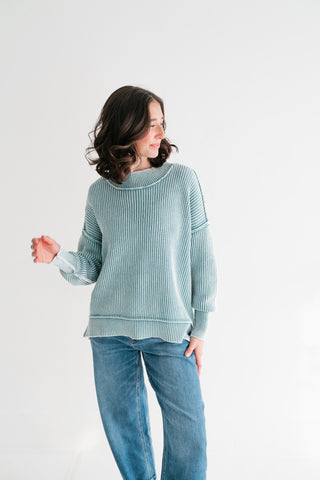 Coastal Calm Striped Knit - Dusty Teal