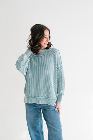Coastal Calm Striped Knit - Dusty Teal