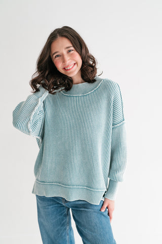Coastal Calm Striped Knit - Dusty Teal