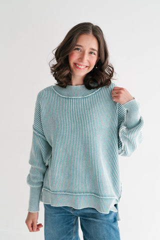 Coastal Calm Striped Knit - Dusty Teal