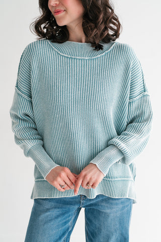 Coastal Calm Striped Knit - Dusty Teal